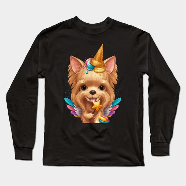 Yorkshire Terrier Ice Cream Unicorn Long Sleeve T-Shirt by stonemask